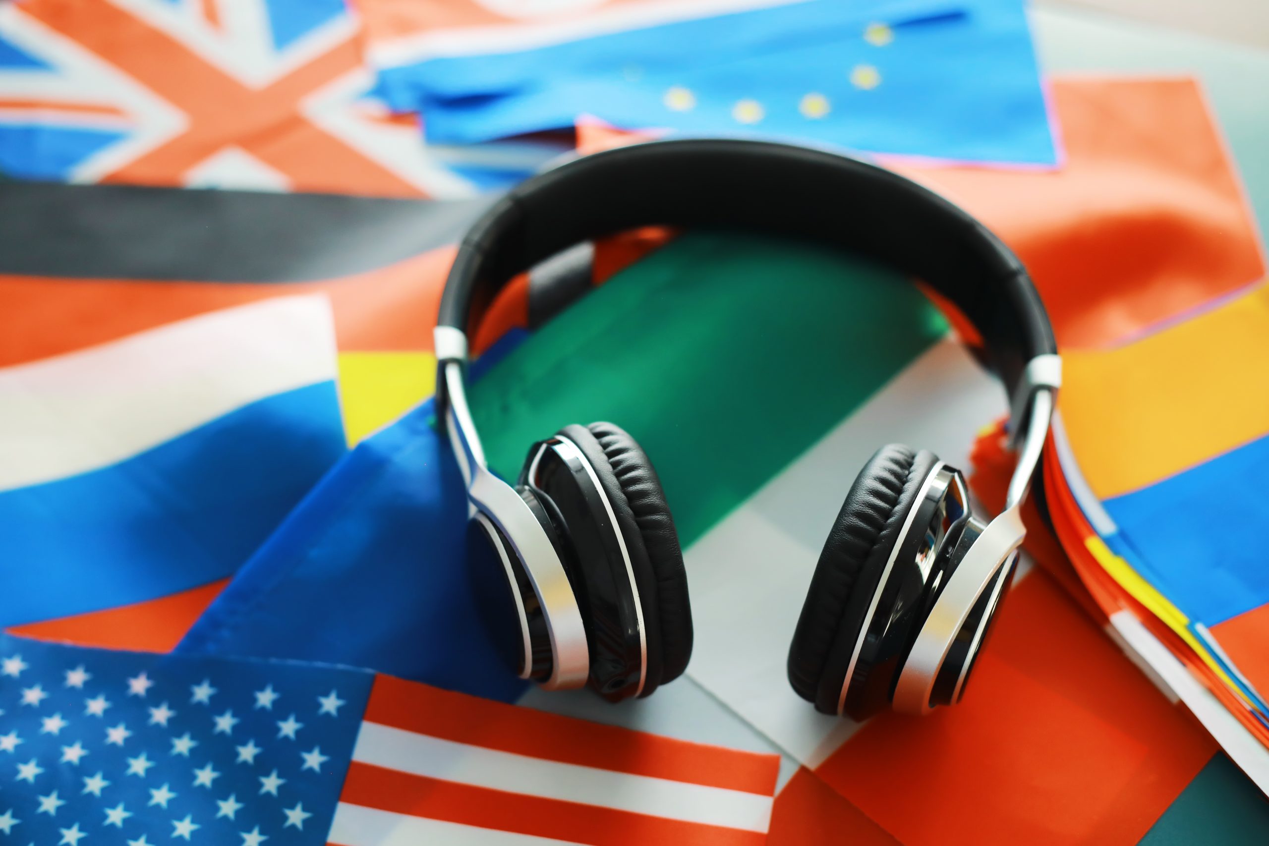 Headphones and flag. The study of foreign subjects. Audiobooks i